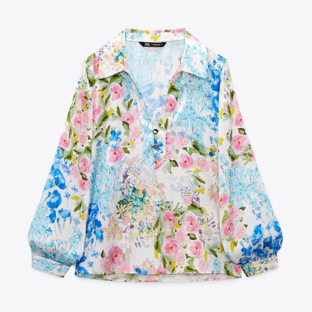 Zara Satin Effect Floral Shirt